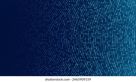 Abstract Numbers Circular Matrix Background. Binary Computer Machine Code On Arcs. Coding Programming Hacker Concept. Computer Science or Network Security Education Vector Background Illustration.