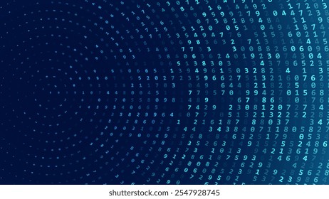 Números abstratos Matriz circular Fundo. Código De Computador Binário Em Arcos. Codificando o conceito do hacker de programação. Ilustração de fundo do vetor da educação da segurança da computação ou da ciência da rede.