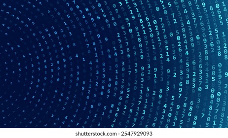 Números abstratos Matriz circular Fundo. Código De Computador Binário Em Arcos. Codificando o conceito do hacker de programação. Ilustração de fundo do vetor da educação da segurança da computação ou da ciência da rede.