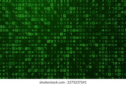 Abstract Numbers Matrix Background. Binary Computer Machine Code. Coding Programming Hacker Concept. Computer Science or Network Security Education Vector Background Illustration.