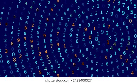 Abstract Numbers Matrix Background. Binary Computer Machine Code. Coding Programming Hacker Concept. Computer Science or Network Security Education Vector Background Illustration.