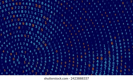 Abstract Numbers Matrix Background. Binary Computer Machine Code. Coding Programming Hacker Concept. Computer Science or Network Security Education Vector Background Illustration.