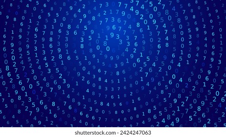 Abstract Numbers Matrix Background. Binary Computer Machine Code. Coding Programming Hacker Concept. Computer Science or Network Security Education Vector Background Illustration.