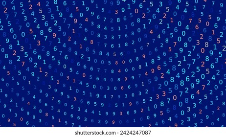 Abstract Numbers Matrix Background. Binary Computer Machine Code. Coding Programming Hacker Concept. Computer Science or Network Security Education Vector Background Illustration.