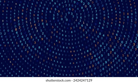 Abstract Numbers Matrix Background. Binary Computer Machine Code. Coding Programming Hacker Concept. Computer Science or Network Security Education Vector Background Illustration.