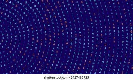 Abstract Numbers Matrix Background. Binary Computer Machine Code. Coding Programming Hacker Concept. Computer Science or Network Security Education Vector Background Illustration.