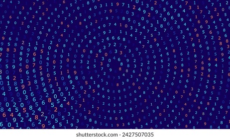 Abstract Numbers Matrix Background. Binary Computer Machine Code. Coding Programming Hacker Concept. Computer Science or Network Security Education Vector Background Illustration.