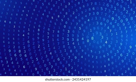 Abstract Numbers Matrix Background. Binary Computer Machine Code. Coding Programming Hacker Concept. Computer Science or Network Security Education Vector Background Illustration.