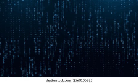 Abstract Numbers Matrix Background. Binary Computer Machine Code. Coding Programming Hacker Concept. Computer Science or Network Security Education Vector Background Illustration.