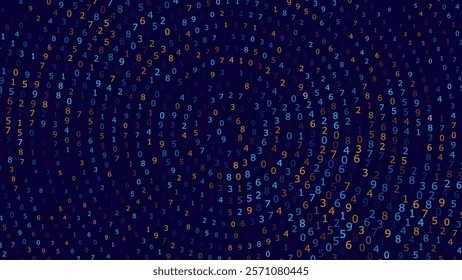 Abstract Numbers Matrix Background. Binary Computer Machine Code. Coding Programming Hacker Concept. Computer Science or Network Security Education Vector Background Illustration.