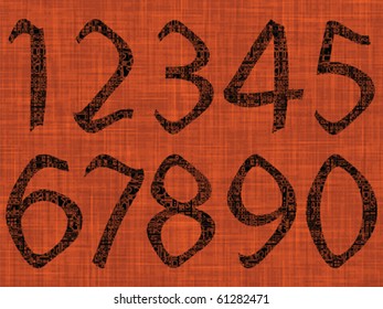 abstract numbers over orange texture, vector art illustration