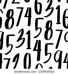 Abstract numbers seamless pattern in handwritten style. Black and white handwritten numbers in doodle style.
