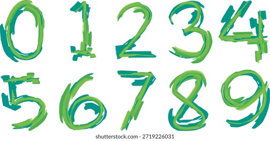 Números Abstractas de cero a nueve creados con verde expresivo