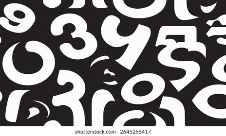 Abstract numerals scatter across stark black backdrop generating visual interest