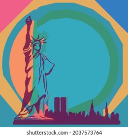 Abstract NYC Silhouette with Statue of Liberty on a front