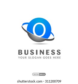 Abstract O letter vector logo icon template. Blue company logo, abstract logo, design element, creative idea. globe logo, planet logo, circle logo, swoosh logo, world logo, silver metal logo,