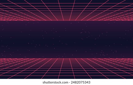 Anuncio de Vector de onda Abstractas o retro. Sumérgete en la estética digital de los años 80 y 90 con la red cyber mesh. Fondo retrofuturista para crear un universo de juego vintage.