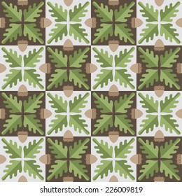 Abstract oak leaf and acorn seamless pattern.