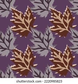 Abstract oak leaves seamless pattern. Maple foliage backdrop. Nature wallpaper. For fabric design, textile print, wrapping, cover. Vector illustration