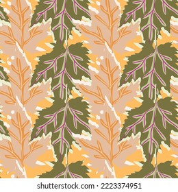 Hojas de roble abstractas, patrón sin fisuras. Fondo follaje de arce. Papel de la naturaleza. Para el diseño de tejidos, impresión textil, envoltura, cubierta. Ilustración del vector