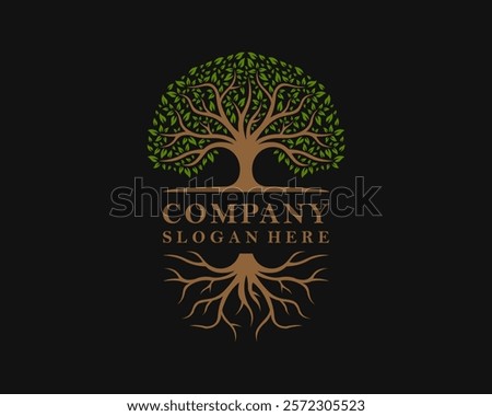 Abstract Oak Tree Root Nature Tree Of Life Vintage Vector Logo Design Illustration