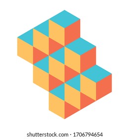 Abstract object of cubes. Retro colored. Isometric 3D vector object.