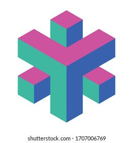 Abstract object of cubes. Retro colored. Isometric 3D vector object.