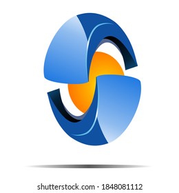 an abstract object glosy dominant blue color that forms the letter S