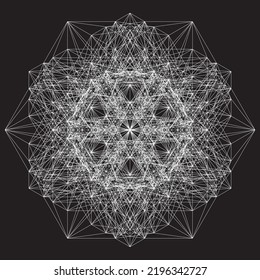 Abstract object intersecting lines isolated on black background. Wireframe 3D volume projection. Complex geometry aspect. Op art.