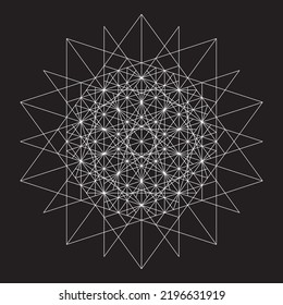 Abstract object intersecting lines isolated on black background. Wireframe 3D volume projection. Complex geometry aspect. Op art.