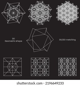 Abstract object intersecting lines isolated on black background. Wireframe 3D volume projection. Complex geometry aspect. Op art.