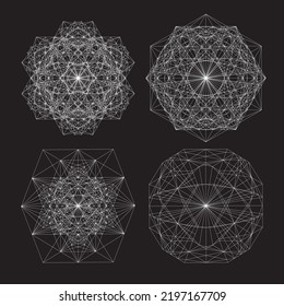 Abstract object intersecting lines isolated on black background. Wireframe 3D volume projection. Complex geometry aspect. Op art.