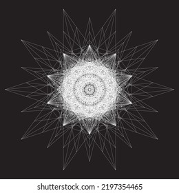 Abstract object intersecting lines isolated on black background. Wireframe 3D volume projection. Complex geometry aspect. Op art.