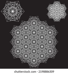 Abstract object intersecting lines isolated on black background. Wireframe 3D volume projection. Complex geometry aspect. Op art.