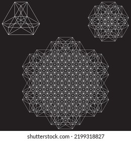 Abstract object intersecting lines isolated on black background. Wireframe 3D volume projection. Complex geometry aspect. Op art.