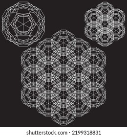 Abstract object intersecting lines isolated on black background. Wireframe 3D volume projection. Complex geometry aspect. Op art.