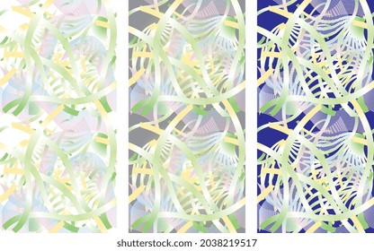 abstract objects and lines pattern in different color backgrounds- there are three patterns in this pallet- background, texture, fabric pattern, wrapping paper, wallpaper,  cover and carpet pattern.