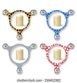 abstract objects with screws and a coin