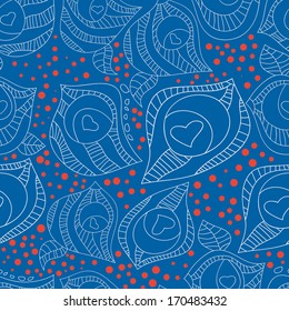 Abstract objects.Vector ethnic background with birds and fish. Seamless pattern can be used for wallpapers, pattern fills, web page background,surface textures.Bright children's cartoon birds.