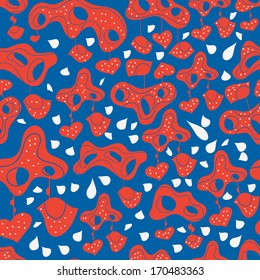 Abstract objects.Vector ethnic background with clouds with heart. Seamless pattern can be used for wallpapers, pattern fills, web page background,surface textures.Bright children's cartoon birds.