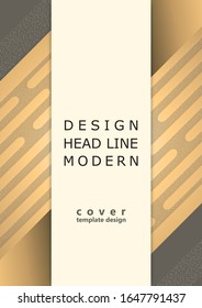 Abstract oblique geometric shapes. Beige, brown, gray colors, small particles. Frame, place for text. Universal template for cover design, business card, flyer. Vector illustration
