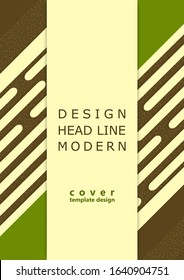 Abstract oblique geometric shapes. Green, brown, yellow bright colors, small particles. Frame, place for text. Universal template for cover design, business card, flyer. Vector illustration