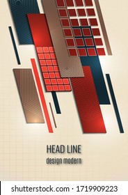 Abstract oblique rectangles and squares on a beige background. Universal geometric template for corporate design for cover, business card, flyer, report. Vector illustration