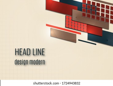 Abstract oblique rectangles and squares on a beige background. Universal geometric template for corporate design for cover, business card, flyer, report. Vector illustration