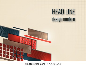 Abstract oblique rectangles and squares on a beige background. Universal geometric template for corporate design for cover, business card, flyer, report. Vector illustration