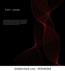 Abstract oblique red waves on a black background with example text