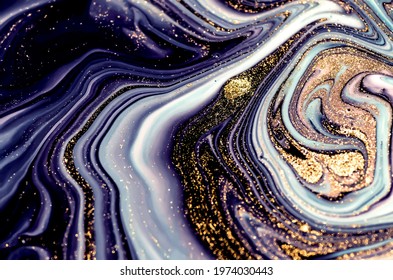 Abstract ocean- ART. Natural Luxury. Style incorporates the swirls of marble or the ripples of agate. Very beautiful blue paint with the addition of gold powder.