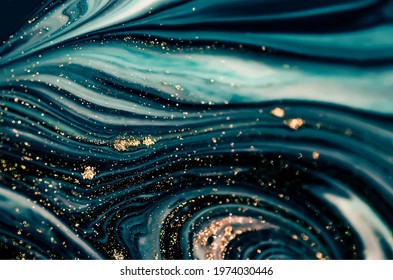 Abstract ocean- ART. Natural Luxury. Style incorporates the swirls of marble or the ripples of agate. Very beautiful blue paint with the addition of gold powder.