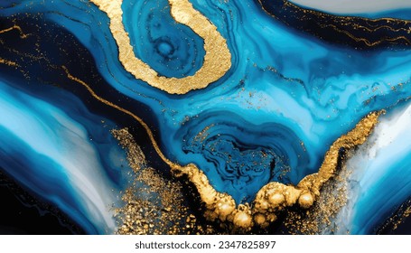 Abstract ocean- ART. Natural Luxury. Style incorporates the swirls of marble or the ripples of agate. Very beautiful blue paint with the addition of gold powder, 9k, highly detailed