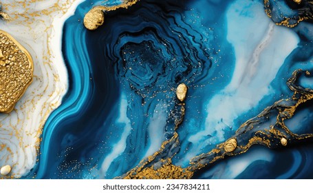 Abstract ocean- ART. Natural Luxury. Style incorporates the swirls of marble or the ripples of agate. Very beautiful blue paint with the addition of gold powder Vector Illustration